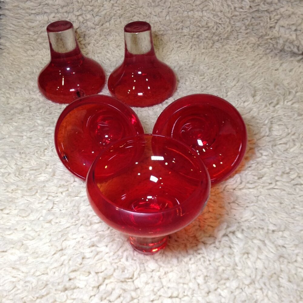 VINTAGE 5 Amber MCM Fiery Red Martini Glasses; Hand Blown, Quality, Unique, Chic